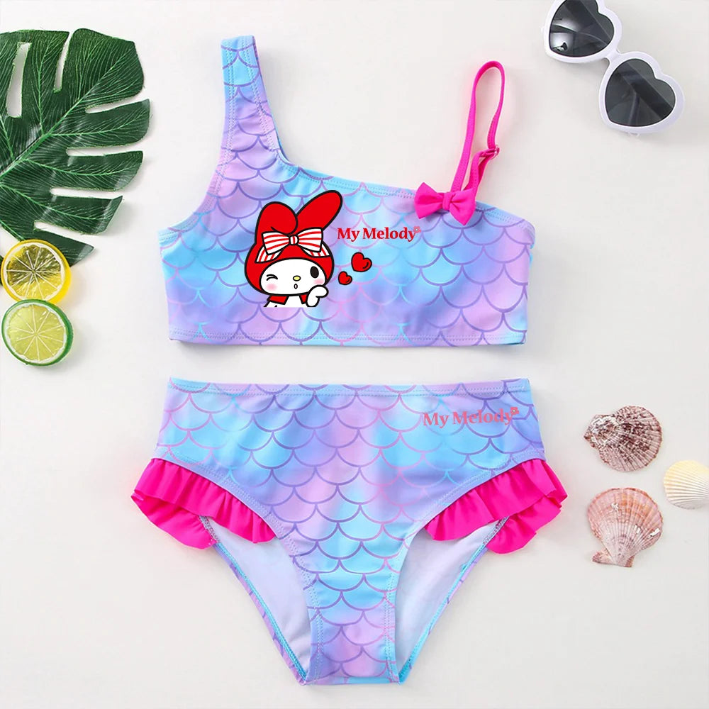 My Melody Girls Tankini Swimsuits Summer Beach wear Children Kids Wear Bathing Suits Two-pieces Bikini Dresses Fashion