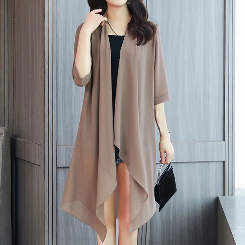 Summer Sun Protection Clothing Women Chiffon Cardigan Half Sleeve Blouse Shirts Ladies Shawl Female Tops Women Loose Thin Coats