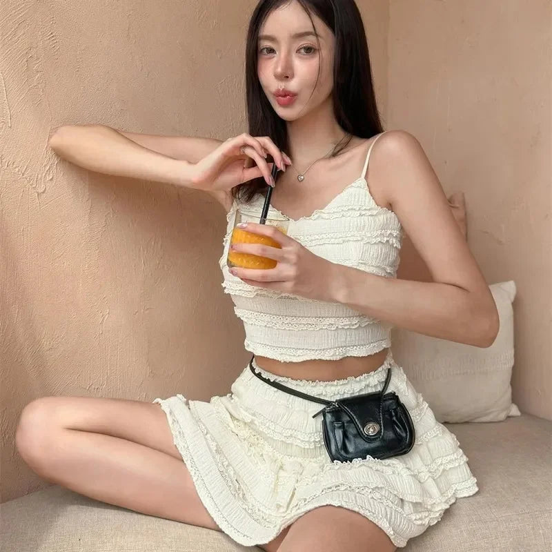 Korean Sexy Lace Bikini Set Three-piece High-waist Swimsuit Women's Hot Spring Vacation Women's Fashion Swimwear