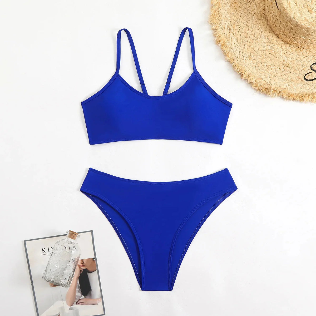 Sexy Backless Pure Color Bikini Swimwear New Women's Split Design Cross-Border Fashionable Poolwear in Various Sizes