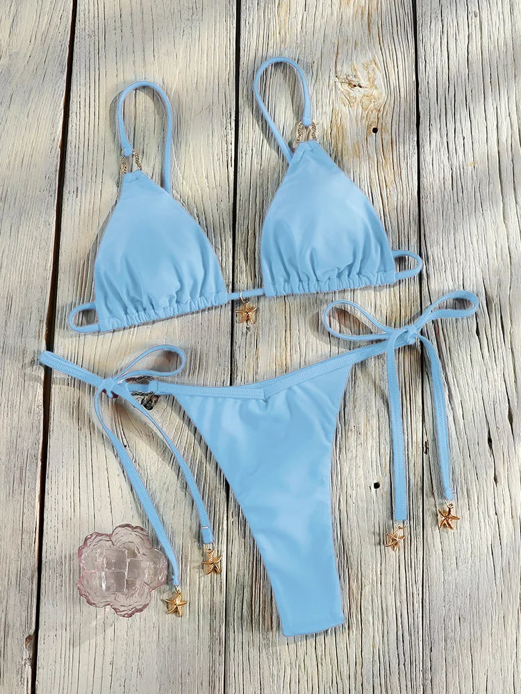Miyouj Bandage Bikini Set Mujer Beachwear Triangle Bikinis Sexy Swimsuit Halter Swimwear Women 2025 Bathwear Micro Thong Biquini