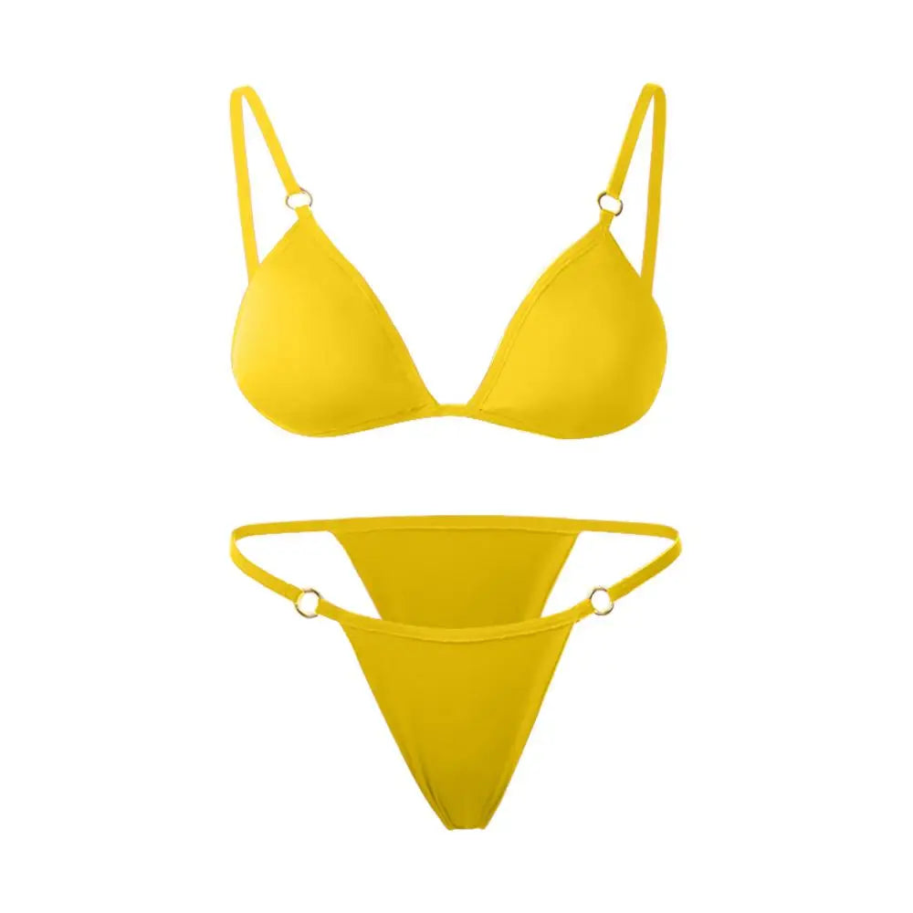 Vacation Woman Girl Sexy Solid Color Sling Backless Bikini Set Split Swimwear Swimsuit Two Piece