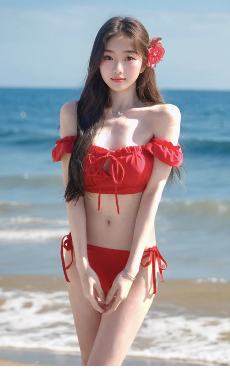 Sexy Retro Red Bikini Women's Two-Piece Swimsuit Pure Desire Swimwear New Sle Trendy e Design with Steel Support