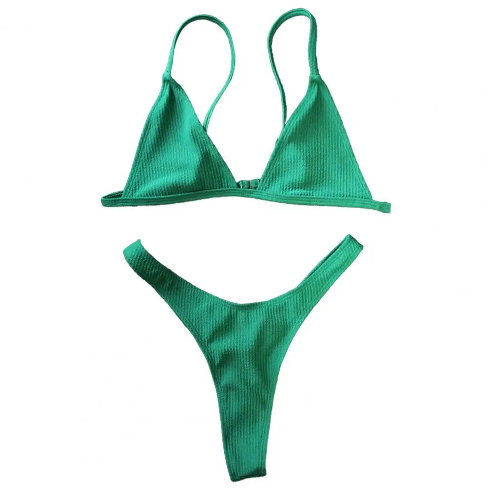 2 Pcs/Set Sexy Lady Bikini Set Quick Dry Swimming Wireless Spaghetti Strap Lady Swimwear