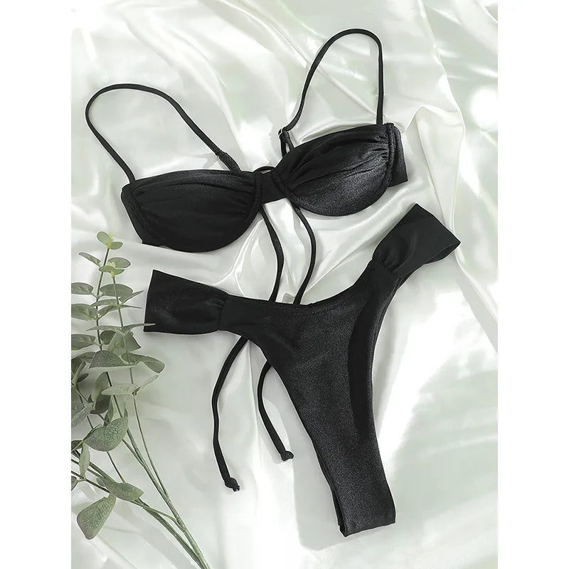 Rinabe Solid Bikinis Push Up Swimwear 2024 Women Swimsuit String Bikini Set Micro Thong Brazilian Biquini Summer Bathing Suits