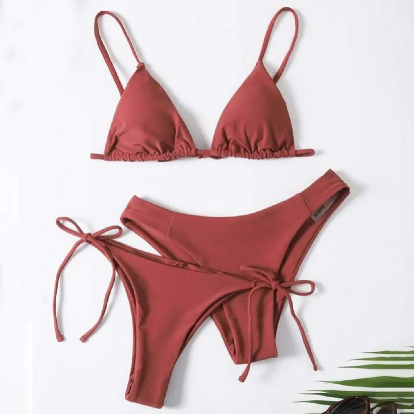 Women's Summer Fashion Sexy Basic Solid Color Backless Lace-up High Waist Adjust Buckle Sling Bikini Three-pieces Swimsuit