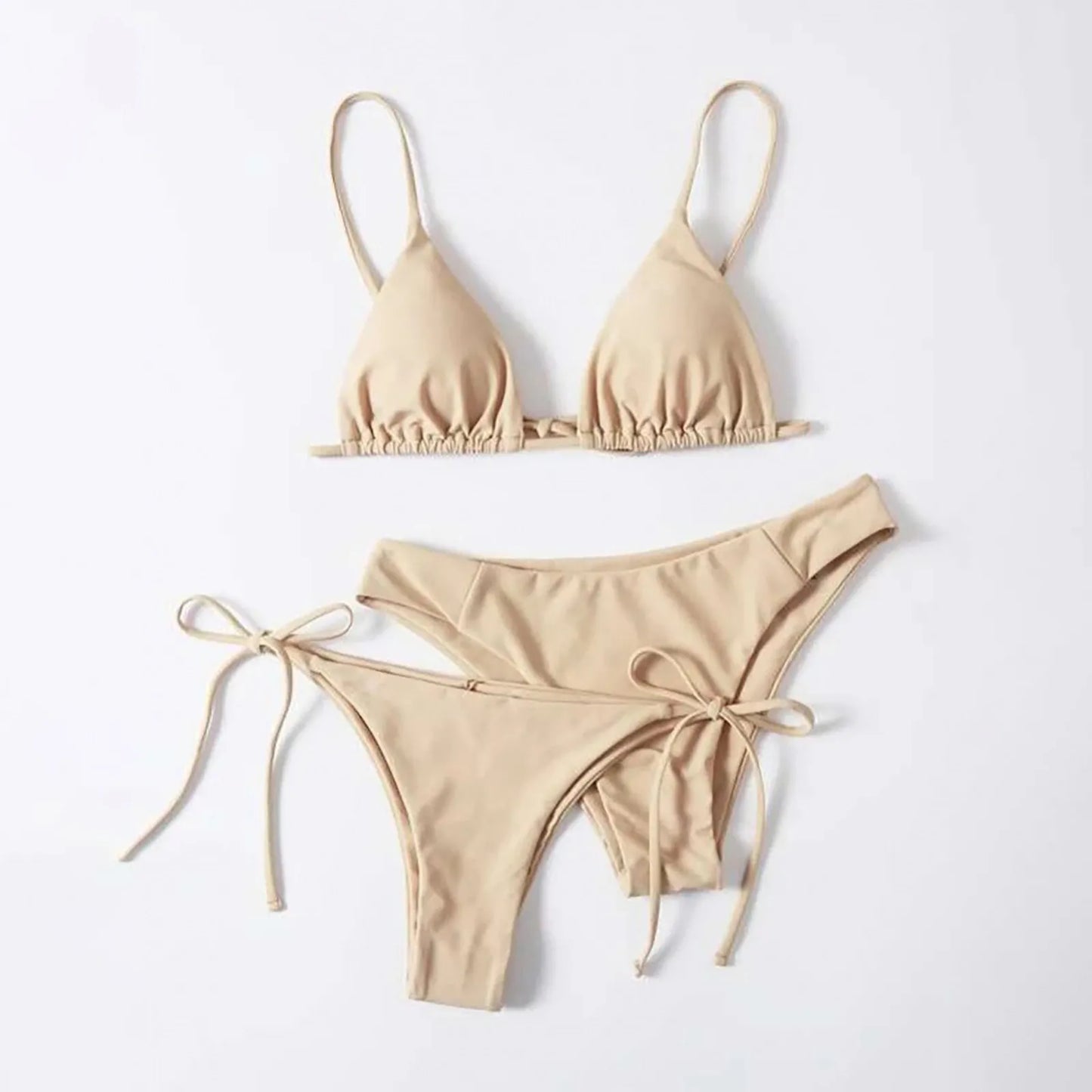 Women's Summer Fashion Sexy Basic Solid Color Backless Lace-up High Waist Adjust Buckle Sling Bikini Three-pieces Swimsuit