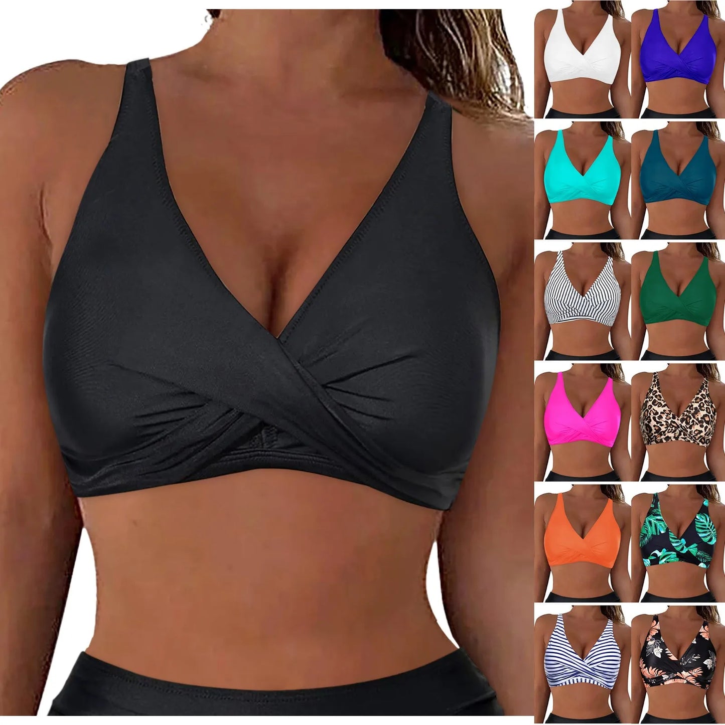 Leopard Bikini Bra for Women Ladeis Lace Up Swimwear Tops Full Coverage Push Up Crop Bikini Bra 2024 Fashion New Bathing Suits
