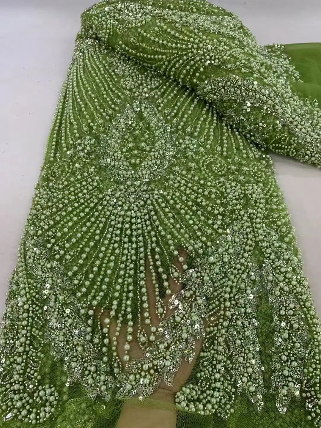 2025 Luxury Nigerian African Beaded Lace Fabric - Sequined - XT83, 5 Yards