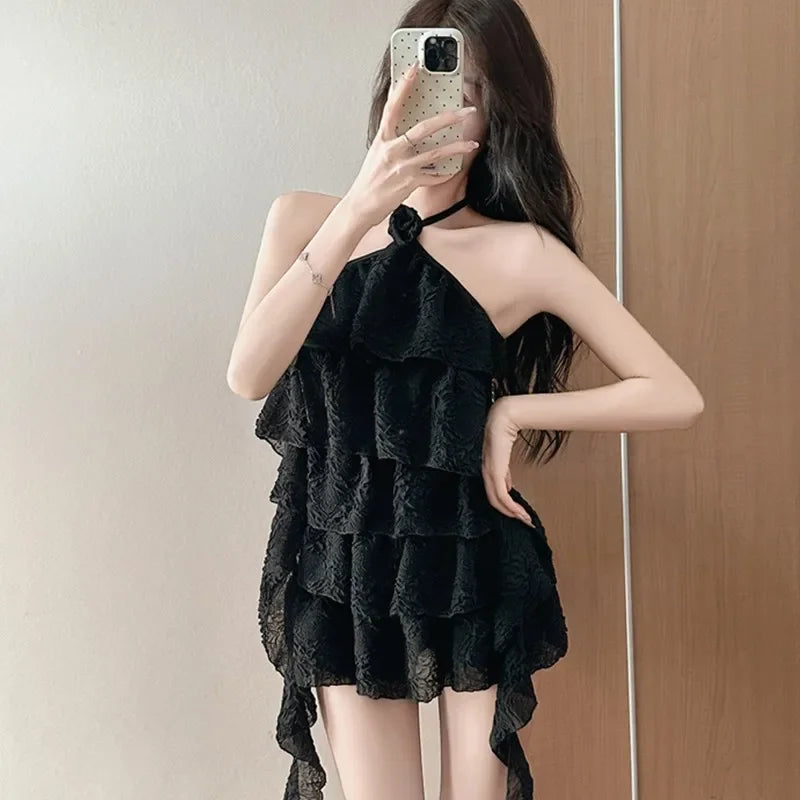 Cute Girl Bikini Swimsuit Women's Layered Lace Trim Slimming Belly Covering Swimming Suit New Model Chinese Brand AE Stock