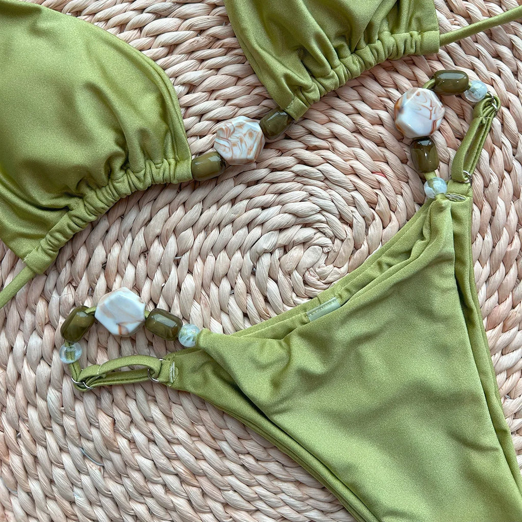 2025 New Bikini Sexy Bikini Solid Color Split Women's Swimsuit