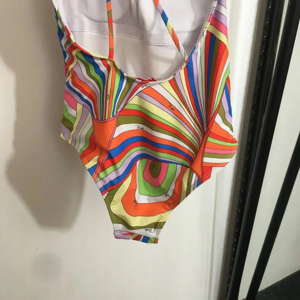 European Luxury Design Women's One-piece Swimsuits Striped Letter Print Swimwear Fashion Brand Women's Sexy Beach Bikini Sets