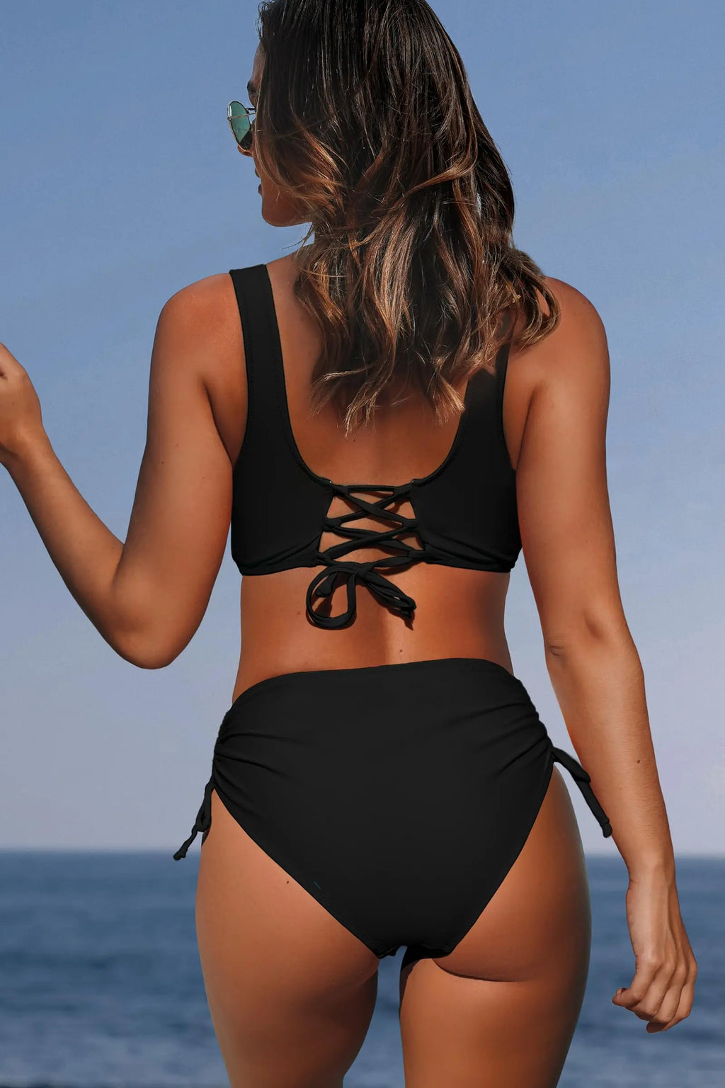 Women's High Waist Bikini Set Sexy Black Tied Swimwear Two Piece Bathing Suit for Women Summer Beach Pool Party Bikini Set ﻿