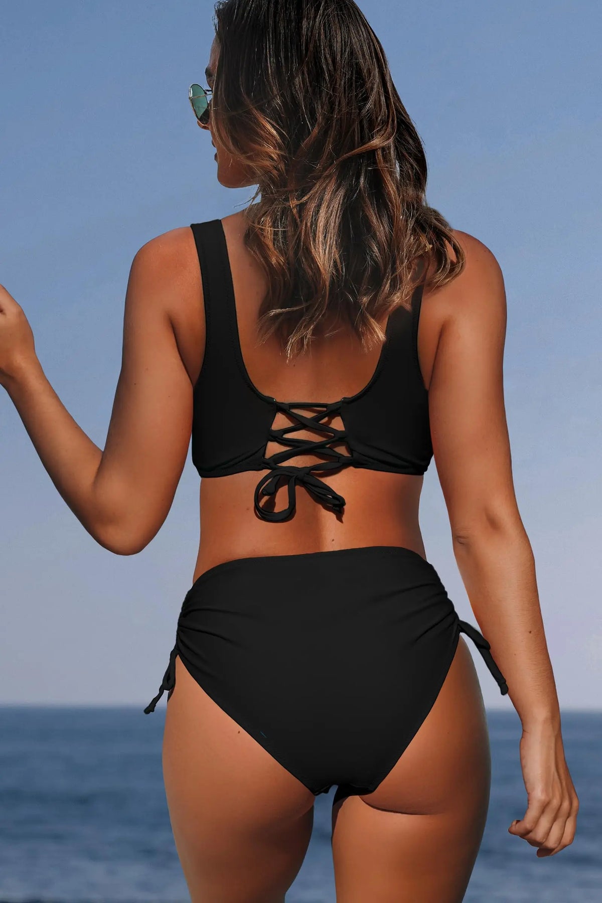 Women's High Waist Bikini Set Sexy Black Tied Swimwear Two Piece Bathing Suit for Women Summer Beach Pool Party Bikini Set ﻿