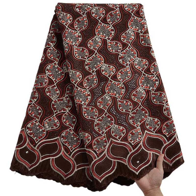 Nigerian Embroidered Cotton Lace Fabric - Swiss Voile - 5 Cotton, 5 Yards