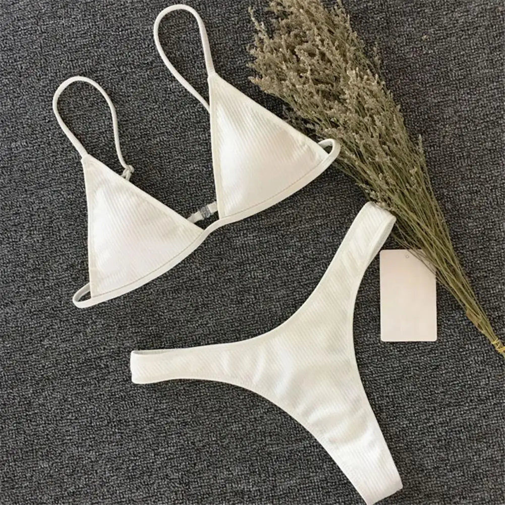 2 Pcs/Set Sexy Lady Bikini Set Quick Dry Swimming Wireless Spaghetti Strap Lady Swimwear