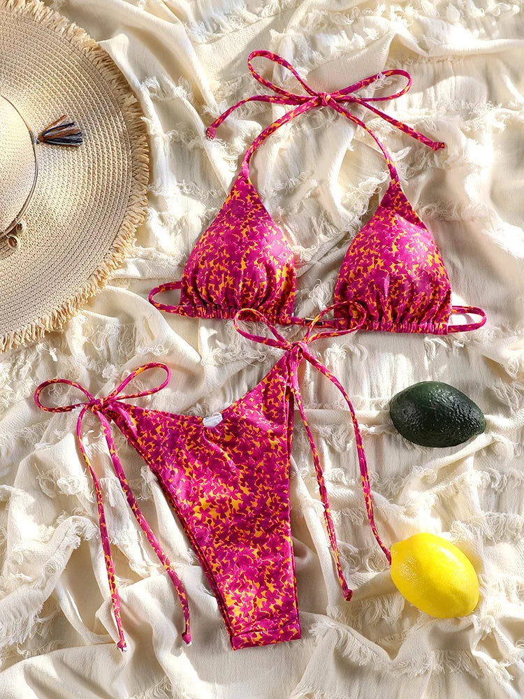 Printed Bikini Set Sexy Two Piece Set For Women Bikinis One Shoulder Swimsuit 2025 Swimsuits Low Waist Swimwear Summer Beachwear