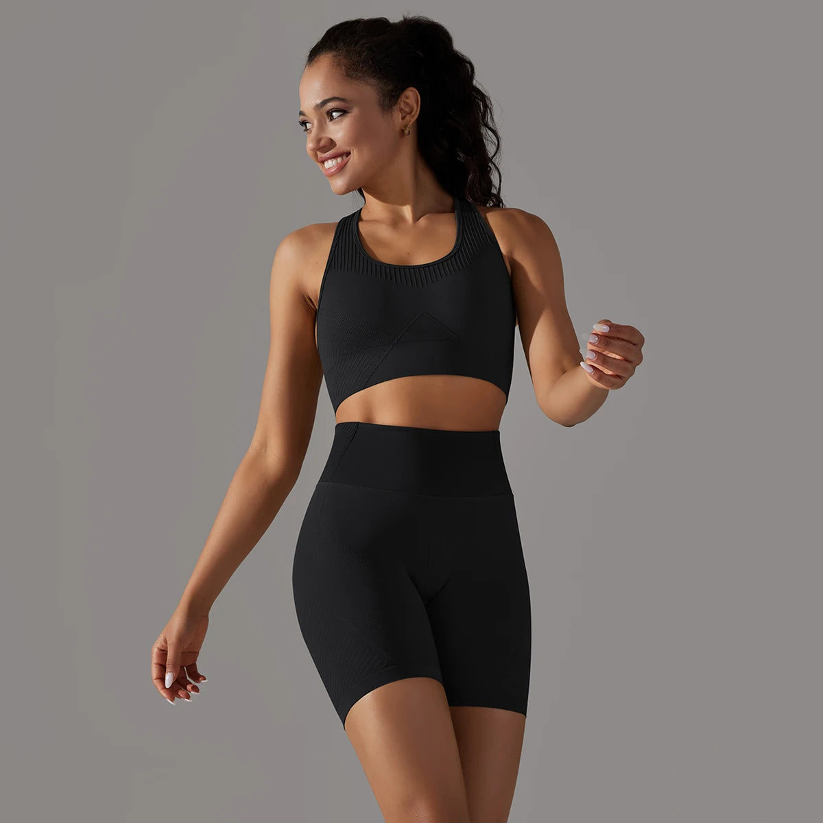 Women Yoga Set Bra Shorts Set Seamless Fitness Tracksuit Gym Sportswear Running Shorts Sports Set Workout Shockproof Vest Outfit