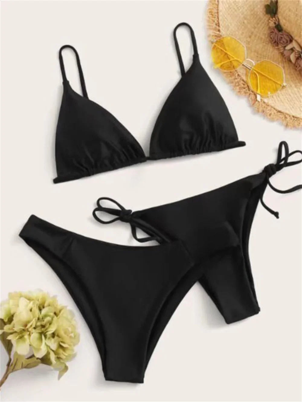 Black Bikini Extreme Swimsuit Triangle Sexy String Swimwear 3Piece Bikinis Set Women Bathing Suit Beach Tangas Biquinis Feminino