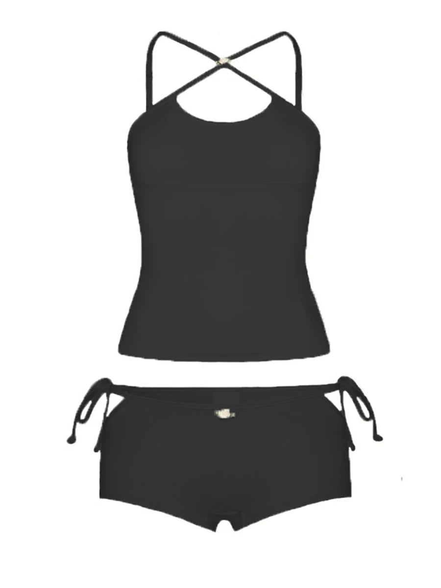 Women 2 Piece Short Sets Summer Chic Criss Cross Backless Camisole Tops and Bandage Cutout Shorts Outfits Club Streetwear Trendy