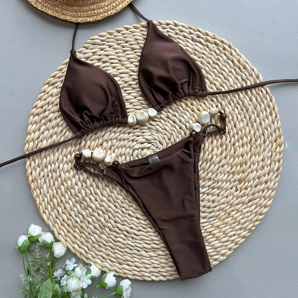 2025 New Bikini Sexy Bikini Solid Color Split Women's Swimsuit