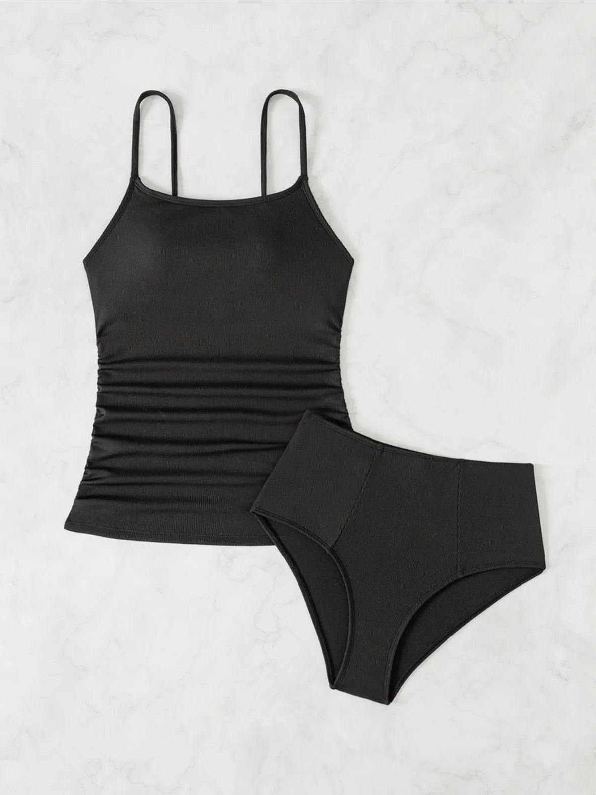 Solid Color Tankini 2-piece Swimsuit for Women 2024 New High Waist Camisole Bikini Set Sexy Suspender Backless Beach Swimwear