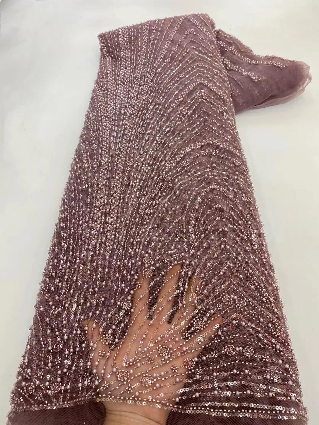 African Gold Handmade Beaded Lace Fabric 2025 - Wedding - LY4952, 5 Yards