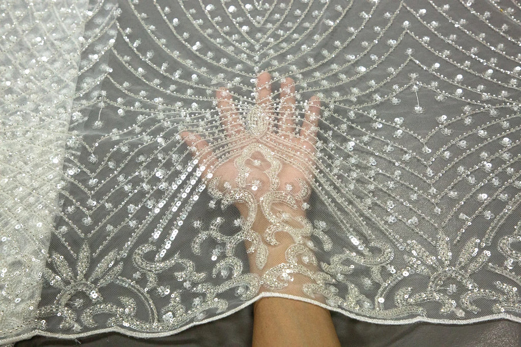 Latest African Sequined Lace Fabric 2025 - Beaded Mesh - French, 5 Yards