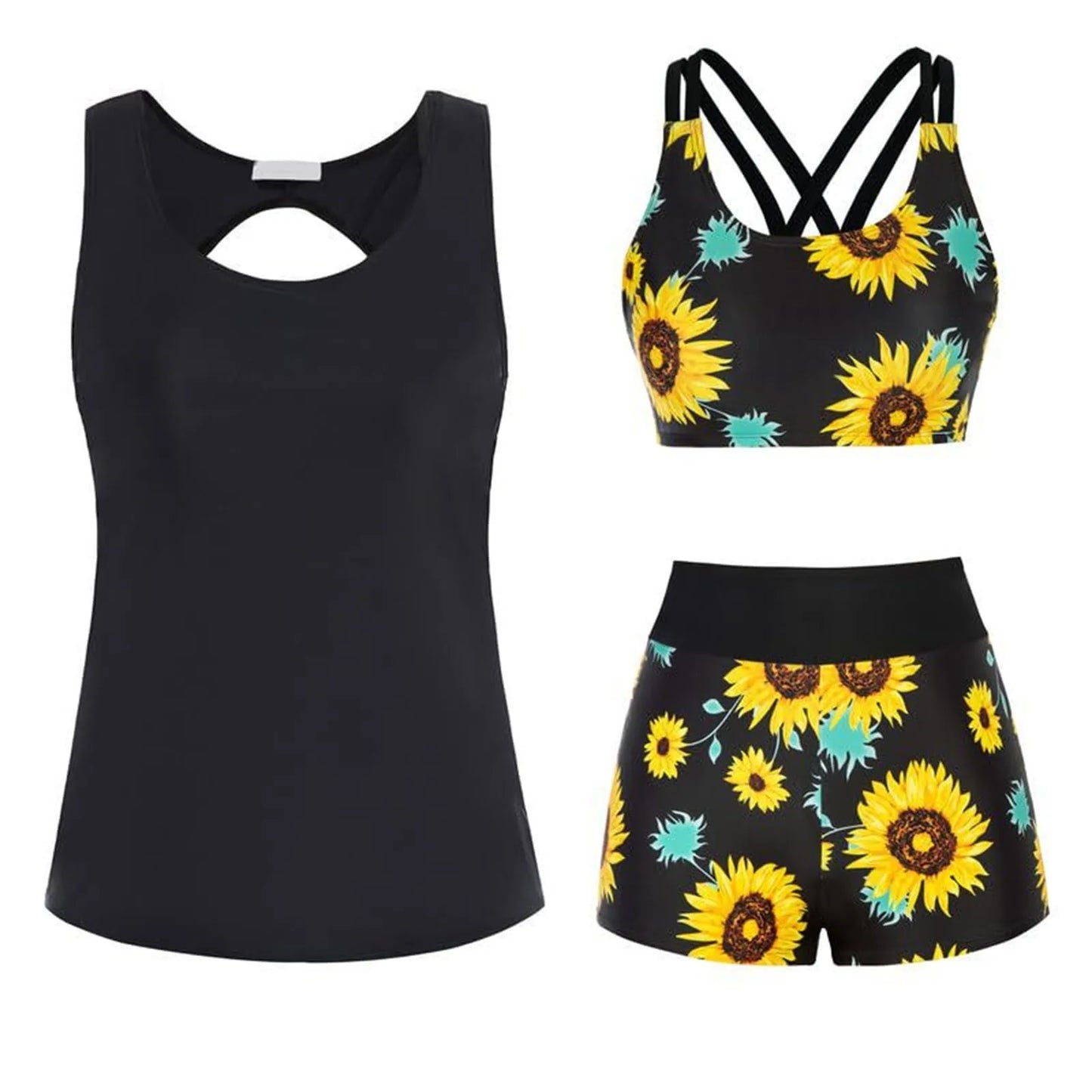 Women's Beach Swimsuit Three Piece Set Floral Printed Separate Three Piece Swimsuits With Bra Pads No Steel Bra Sexy Bikini Se