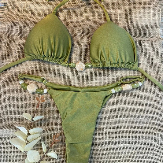 2025 New Bikini Sexy Bikini Solid Color Split Women's Swimsuit