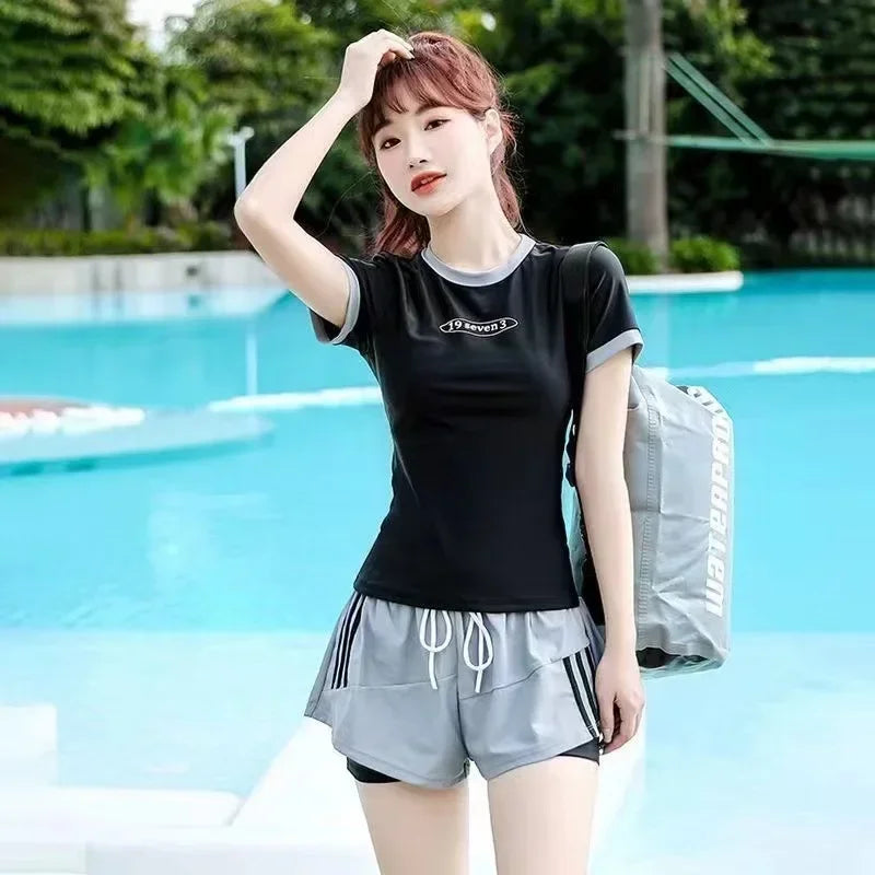 Women's Summer 2-Piece Set Modest Swimwear Style Beach Sun Protection Fashionable Slimming Design Student Suit