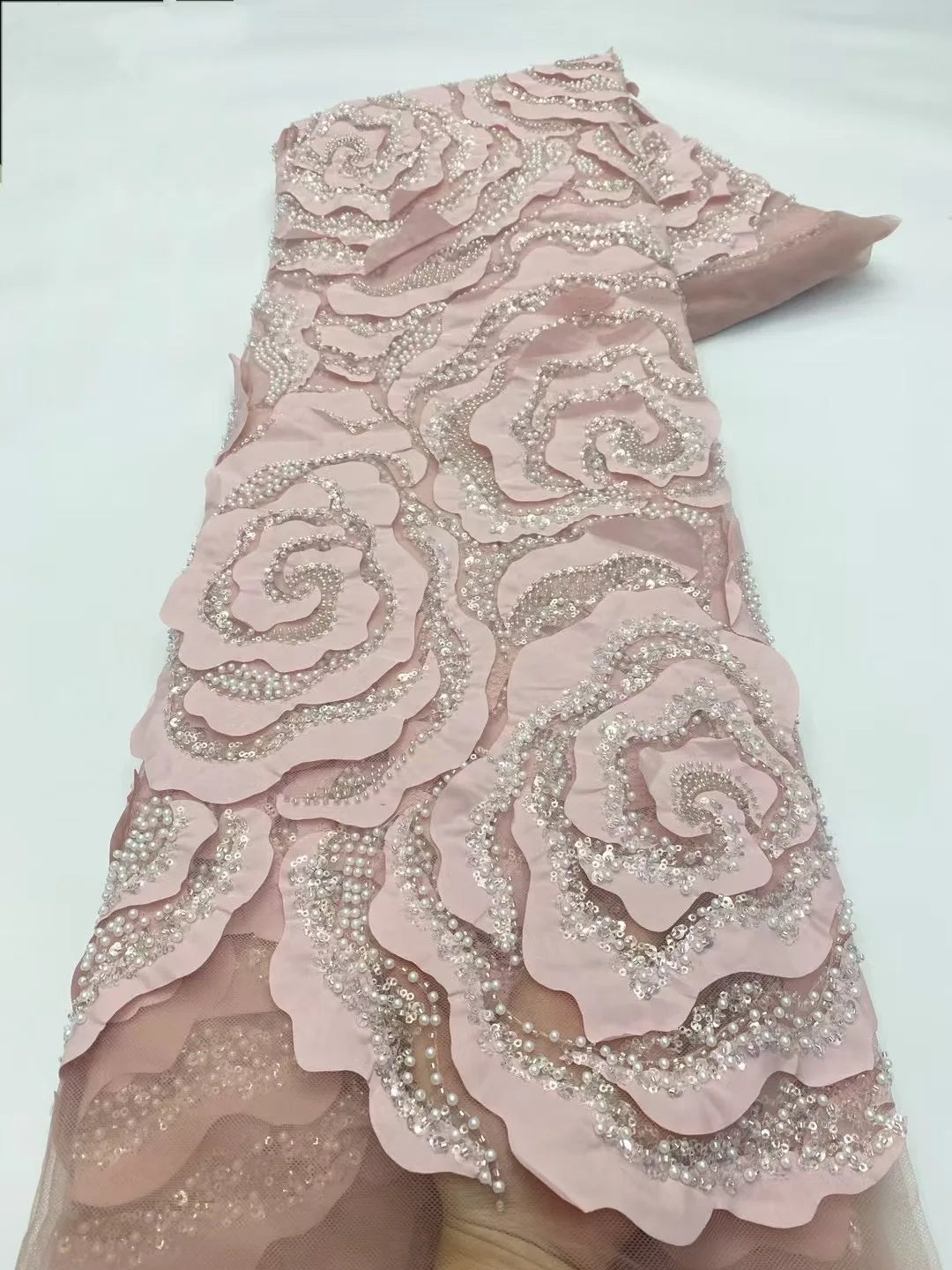 African Nigerian Groom Lace Fabric - Luxury Sequined Embroidery (Black) - C233, 5 Yards