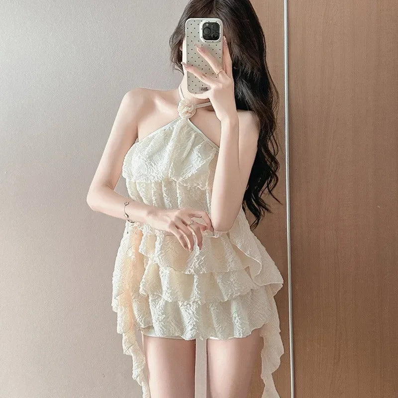 Cute Girl Bikini Swimsuit Women's Layered Lace Trim Slimming Belly Covering Swimming Suit New Model Chinese Brand AE Stock