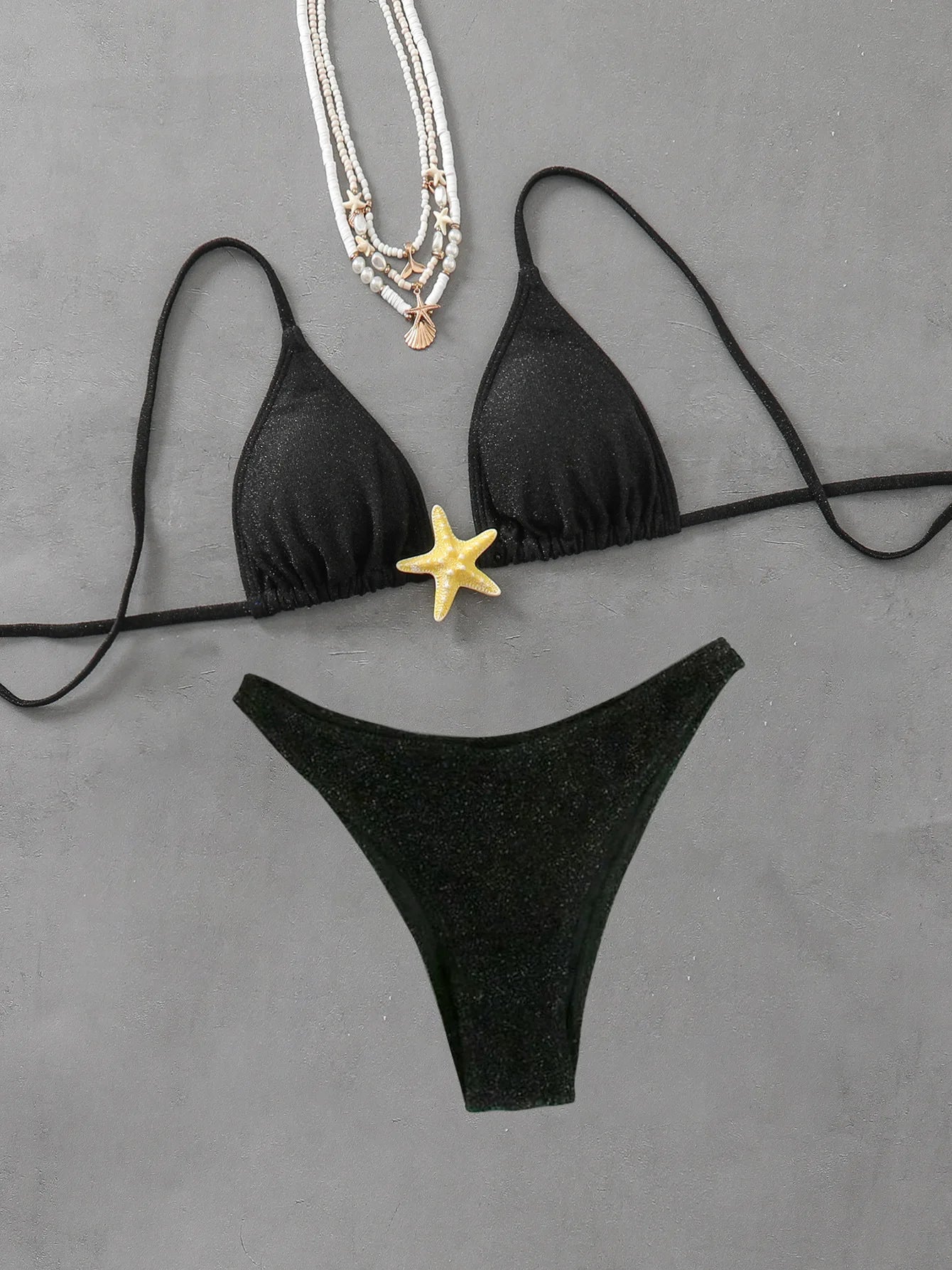 2025 New Sexy Halter Bikini Set starfish accessories Swimwear Women's Swimsuit Beachwear Black Green Lacing Up Bathing Suit