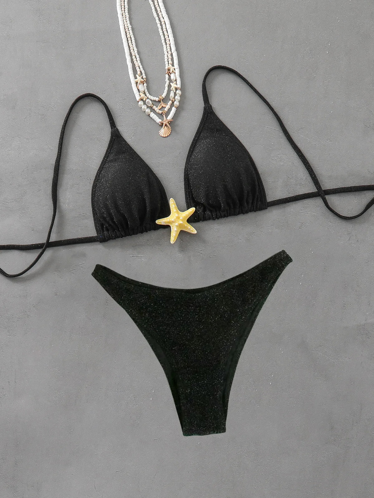 2025 New Sexy Halter Bikini Set starfish accessories Swimwear Women's Swimsuit Beachwear Black Green Lacing Up Bathing Suit
