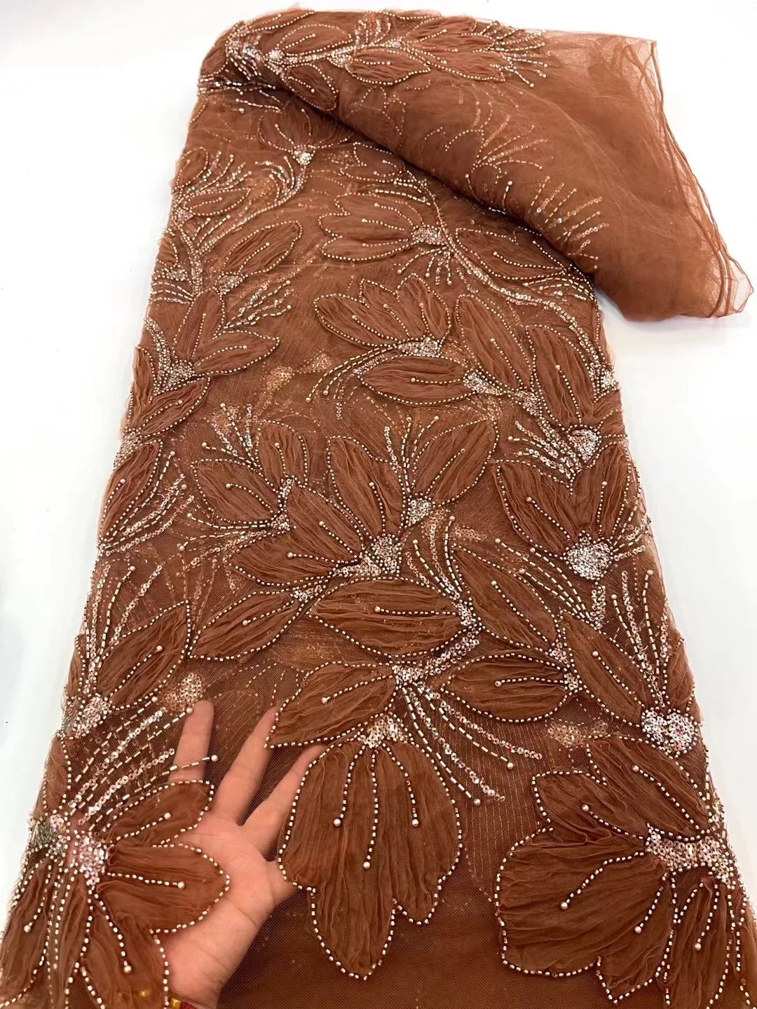 African Sequins Beaded Lace Fabrics 2025 High Quality Embroidery French Nigerian Lace Fabric For Wedding Sewing Material XY105
