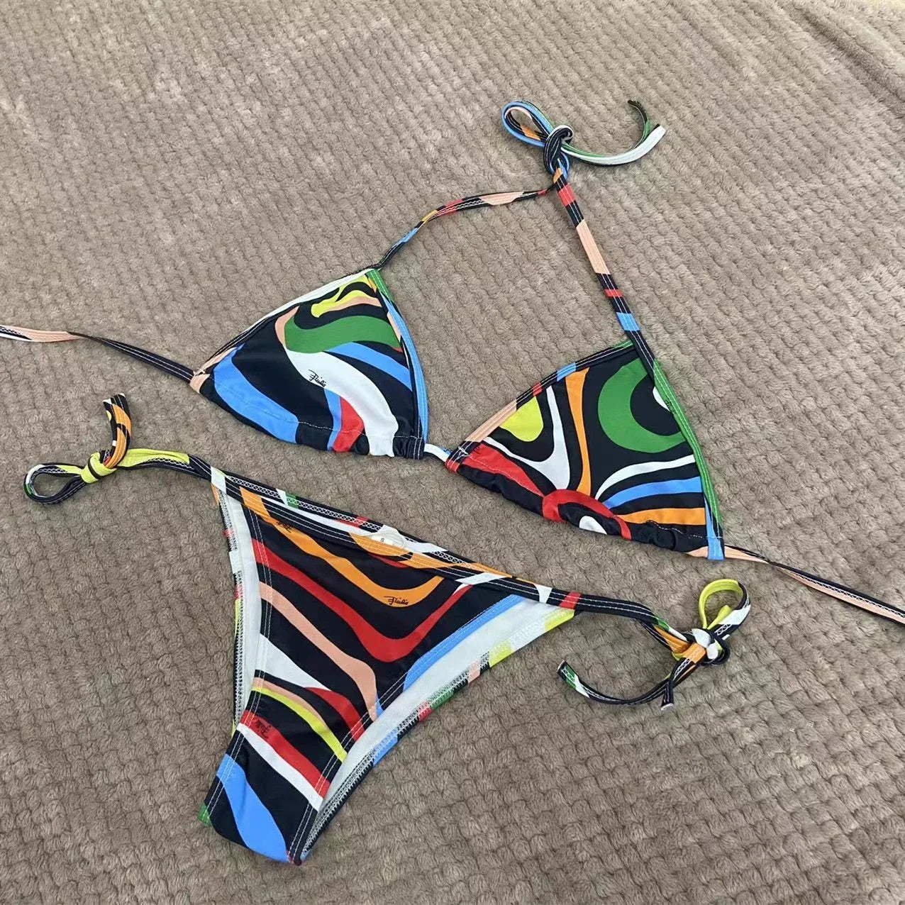 European Luxury Design Women's One-piece Swimsuits Striped Letter Print Swimwear Fashion Brand Women's Sexy Beach Bikini Sets