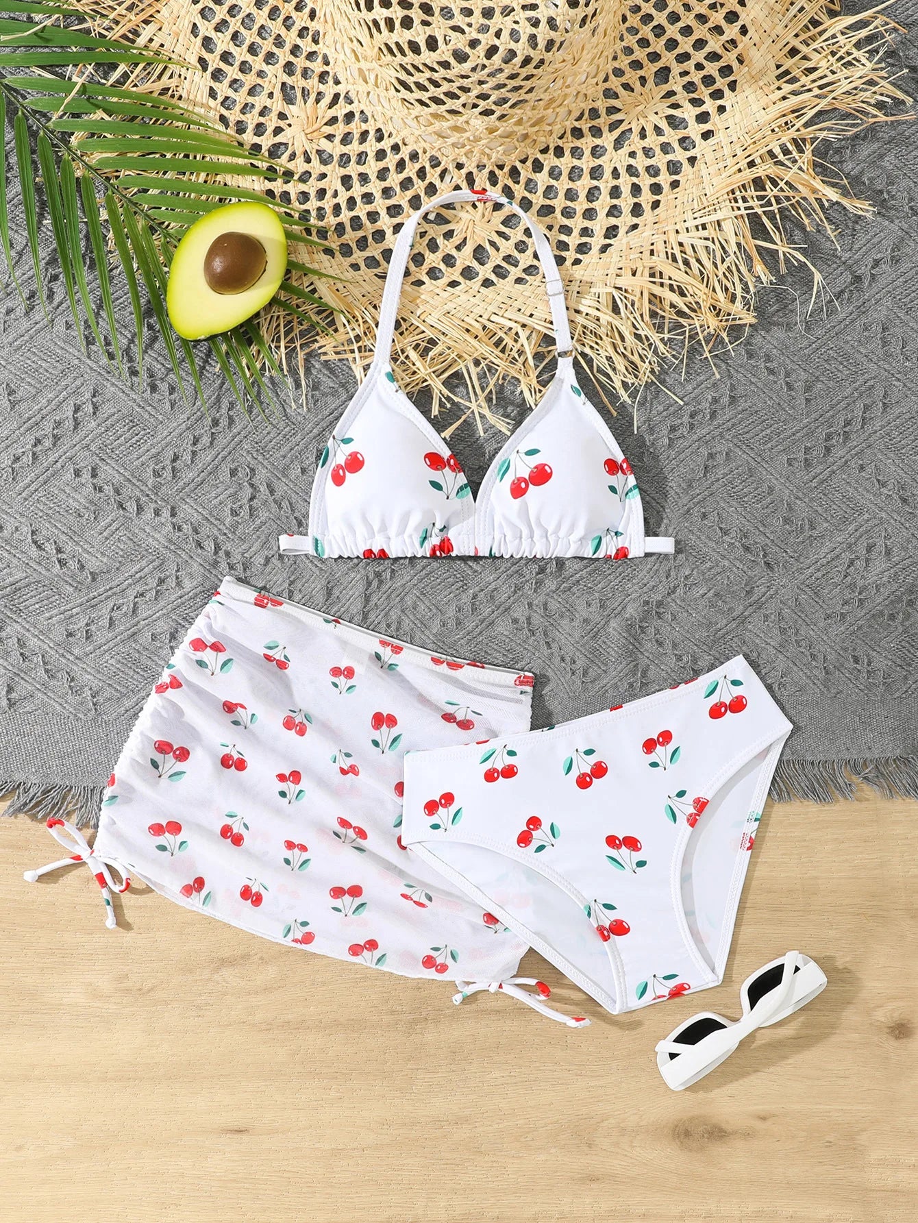 3 Pieces Bikini Top & Skirt 2025 Girls Swimsuit Kids High Waist Swimwear Children Bathers Bathing Swimming Swim Suit Beachwear