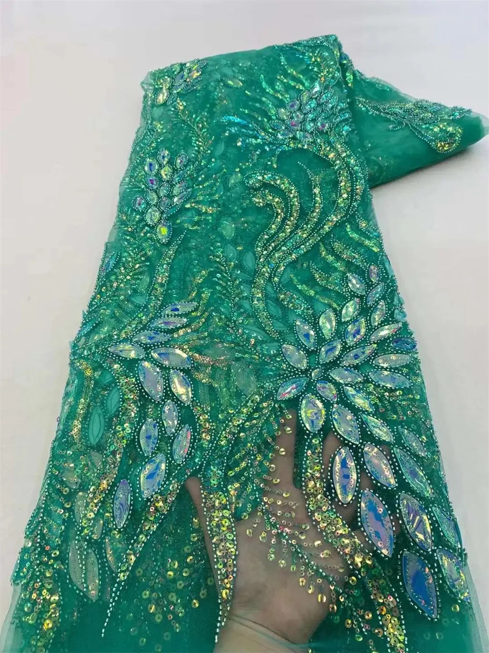 African Heavy Beaded Lace Fabric 2025 - Nigerian French Tulle - XY06, 5 Yards