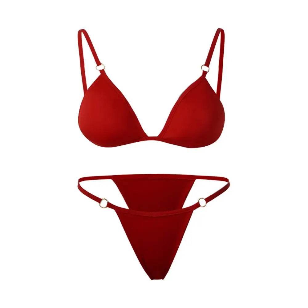 Vacation Woman Girl Sexy Solid Color Sling Backless Bikini Set Split Swimwear Swimsuit Two Piece