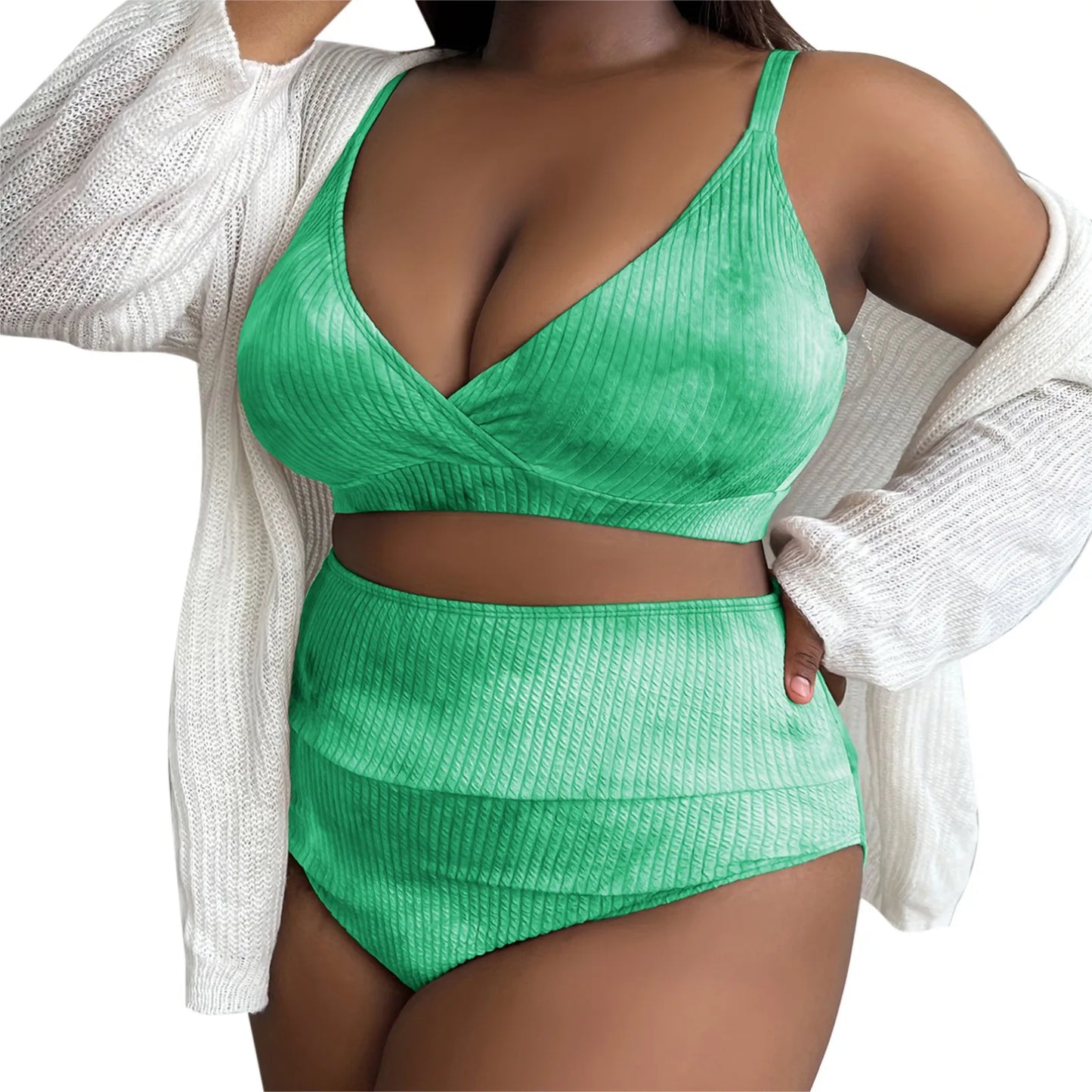 Plus Size Swimsuit Women Big Breast Bikini Set 2024 Sexy Two Pieces Bikinis High Waisted Swimwear Brazilian Bathing Suit