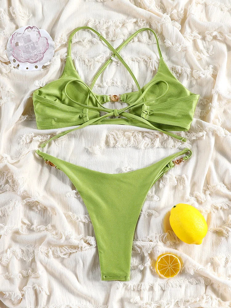 Sexy Bikini Set For Vacation Solid Two Piece Suit Women'S Bathsuit High Cut Swimsuits 2025 Swimwear Summer Bikinis New Biquini