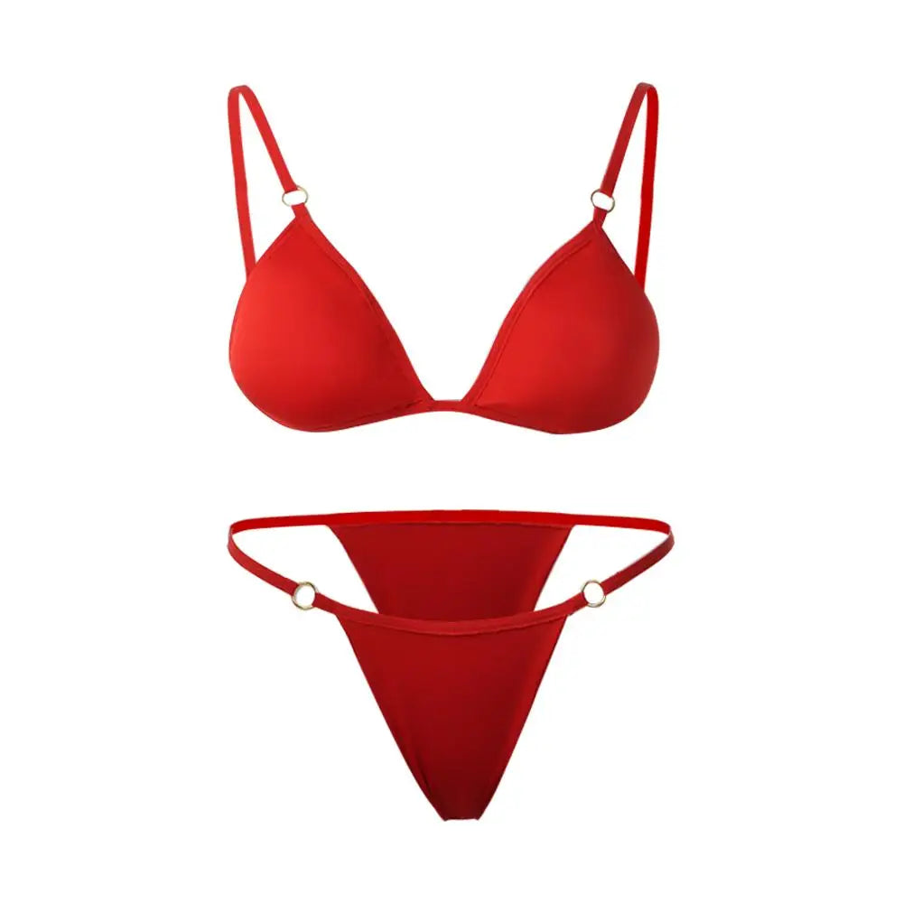 Vacation Woman Girl Sexy Solid Color Sling Backless Bikini Set Split Swimwear Swimsuit Two Piece