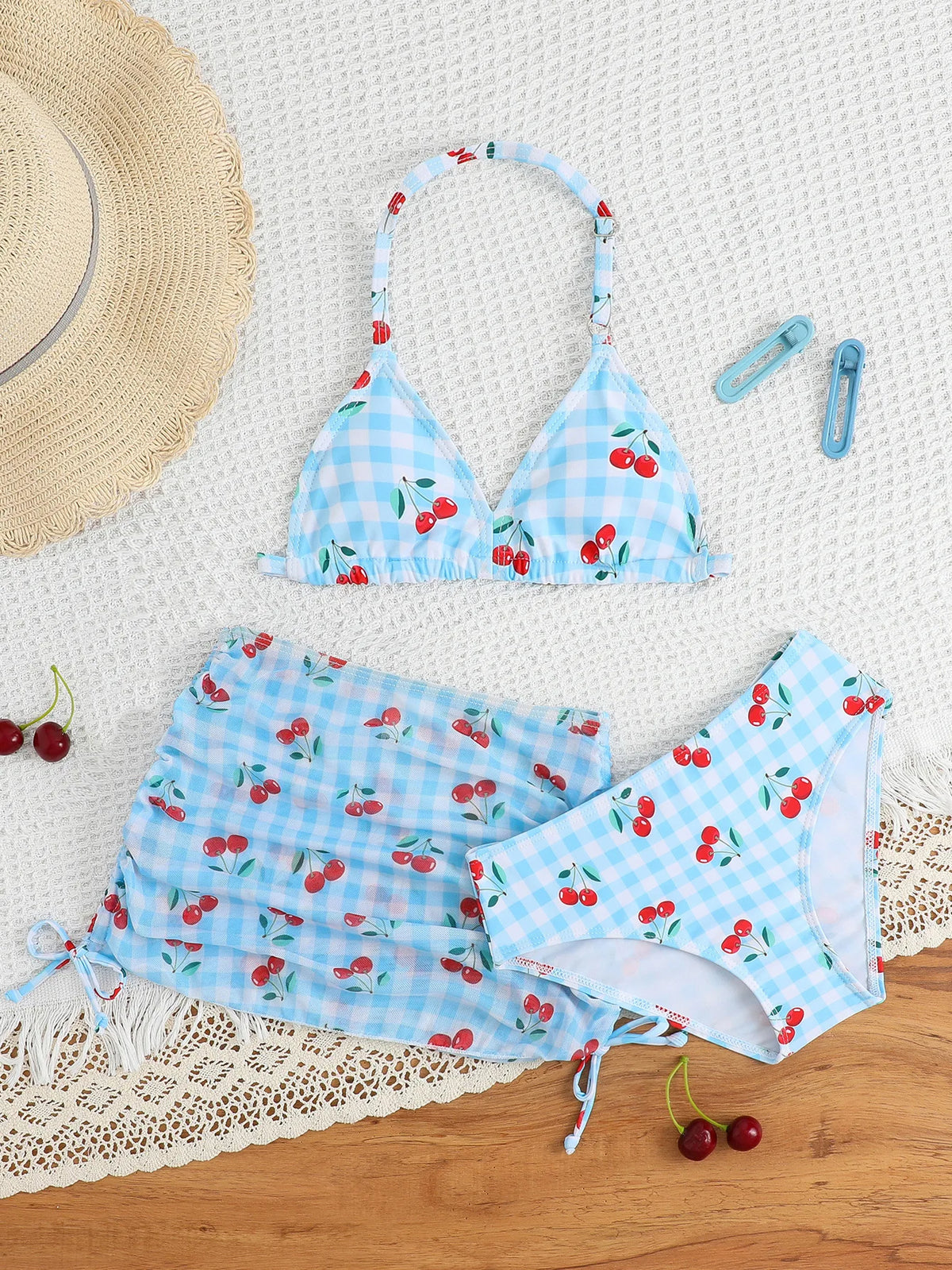 3 Pieces Bikini Top & Skirt 2025 Girls Swimsuit Kids High Waist Swimwear Children Bathers Bathing Swimming Swim Suit Beachwear