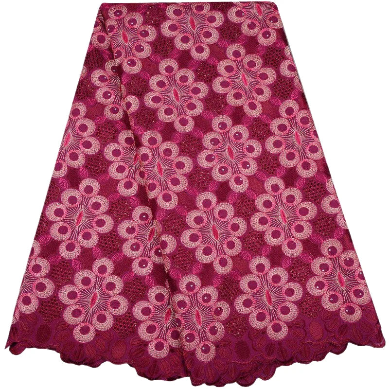 Nigerian Embroidered Cotton Lace Fabric - Swiss Voile - 5 Cotton, 5 Yards