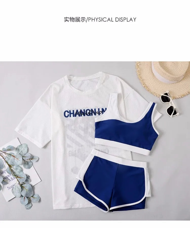Split Swimsuit Women's Summer New Conservative and Thin Sunscreen Flat Angle 3-piece Sports Swimsuit Bathing Suit Bikini Set