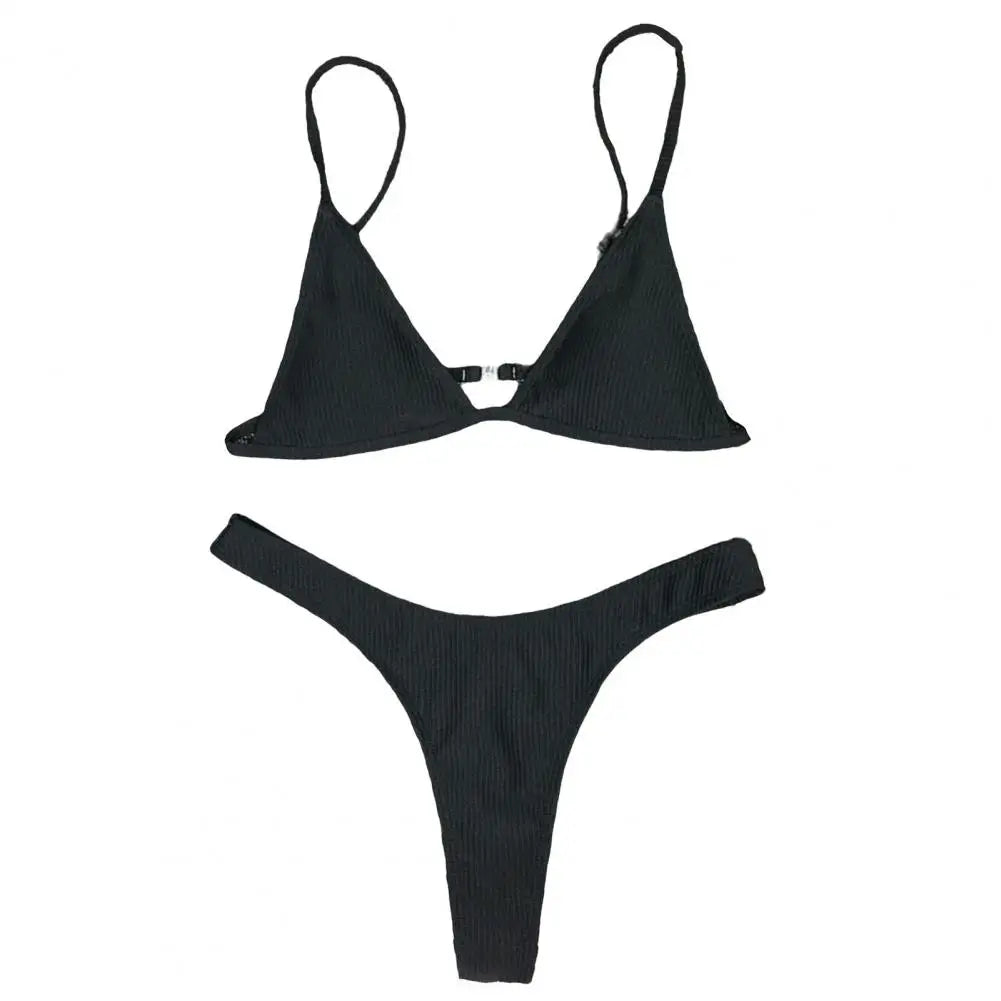 2 Pcs/Set Sexy Lady Bikini Set Quick Dry Swimming Wireless Spaghetti Strap Lady Swimwear