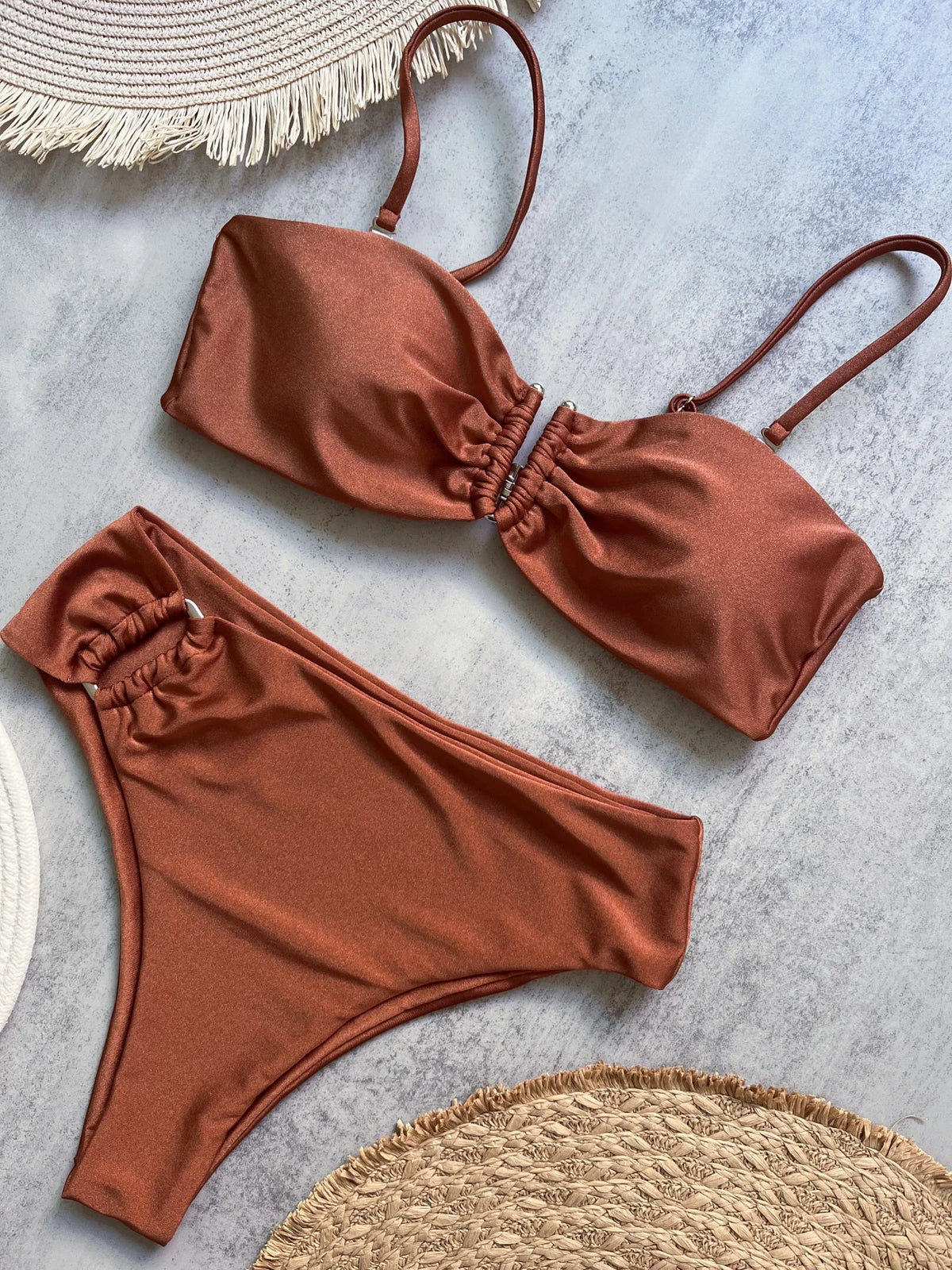 Bandeau Bikini Push Up Women Swimsuits 2024 Sexy Female Swimwear Brazilian Bikini Set Thong Biquini Swim Suits Solid Beachwear