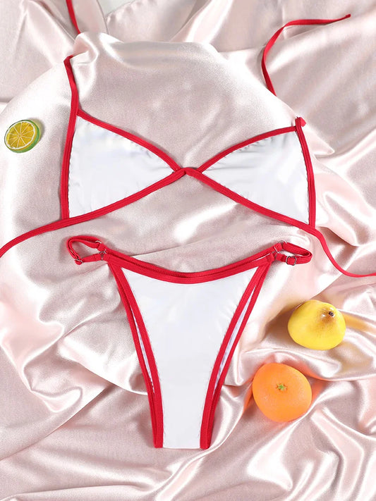 Triangle Bikini Set For Women Sexy Bathing Suit Bandeau Biquinis 2025 Swimwear Low Waist Bikinis Beachwear Bordered Swimsuit