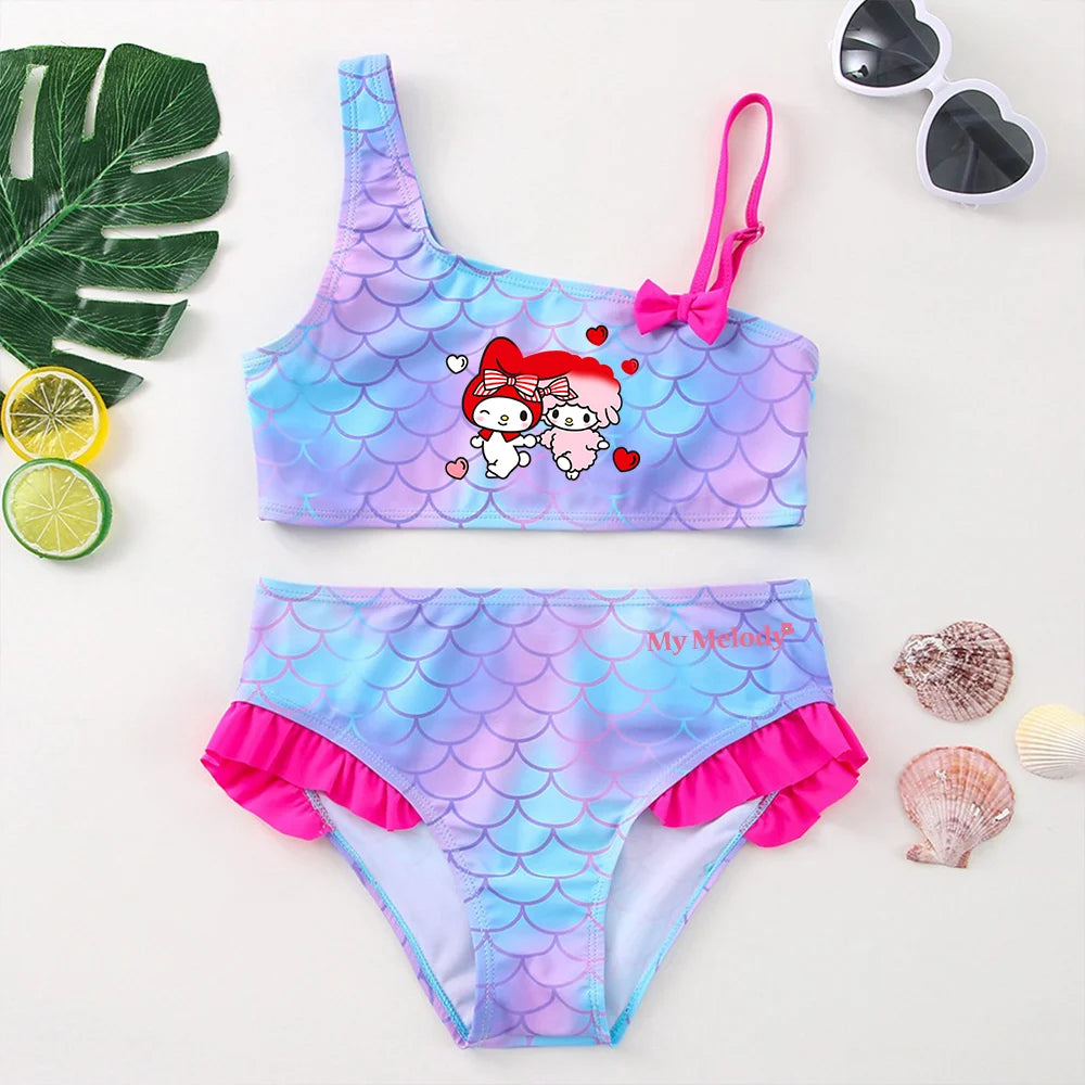 My Melody Girls Tankini Swimsuits Summer Beach wear Children Kids Wear Bathing Suits Two-pieces Bikini Dresses Fashion